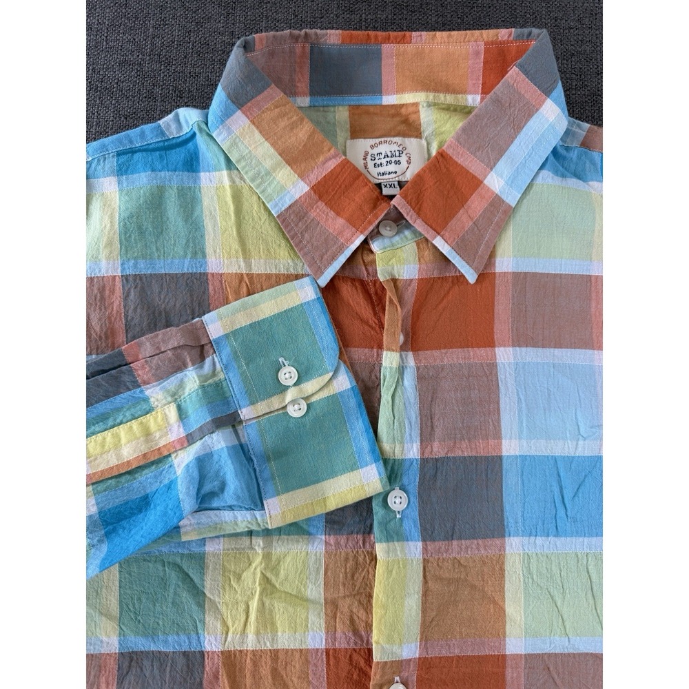 STAMP Italiano Men's XXL Plaid Button Front Shirt Multicolor Long‎ Sleeve